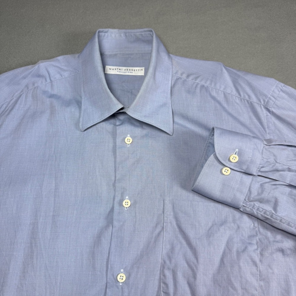 Mastai Ferretti Mens Dress Shirt 15.5 R Light Blue 100% Cotton Long Sleeve Italy
